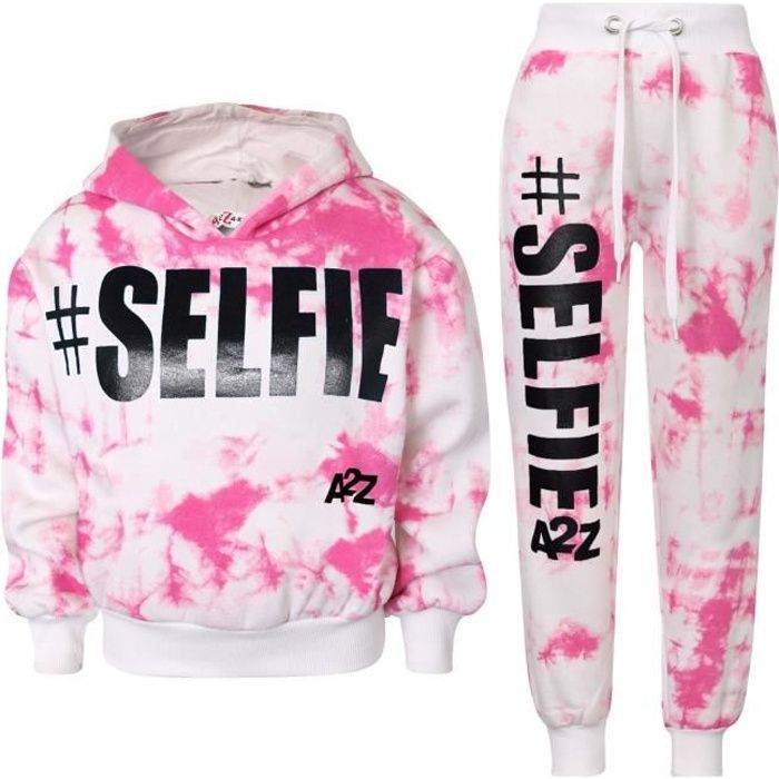 Survêtement Enfant Fille Selfie Tie Dye Rose - Haut et Bas Jogging 5-13 Ans