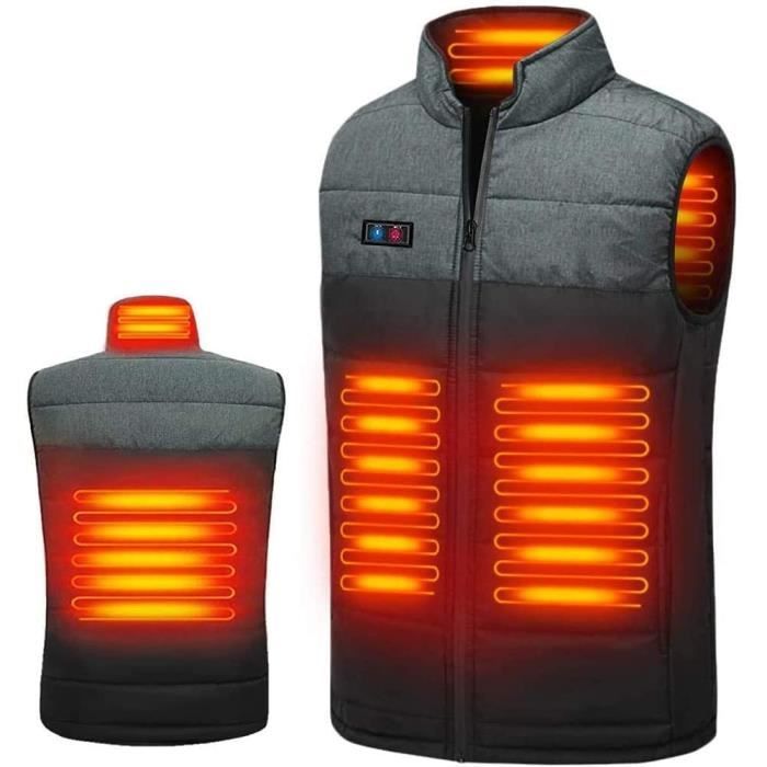 Gilet Chauffant électrique Double Interrupteur réglable 4 réchauffeurs Chargement USB Chauffage ultraléger Protection