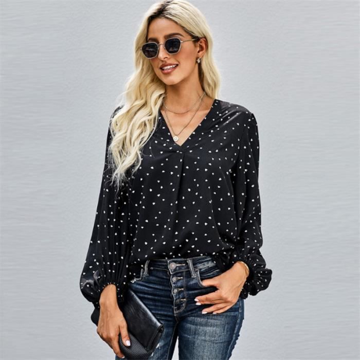 Haut à Paillettes Femme 2024 - Manches 3/4, Col V - T-shirt Habillé Pour Soirée - Polyester