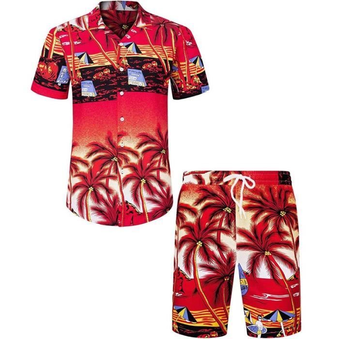 COOFANDY Ensemble Chemise Hawaïenne + Short Homme – Flamant Rose Floral, Tenue Été Plage Vacances – S à 3XL