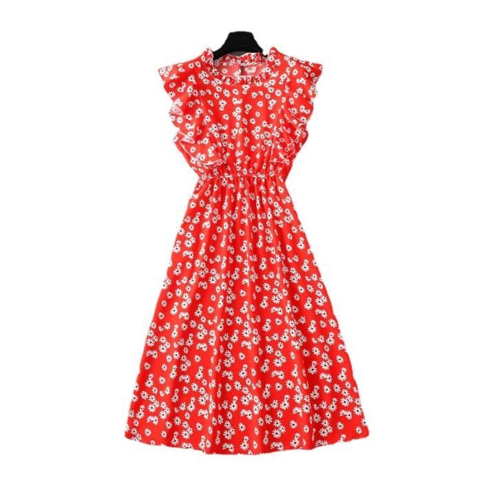 Robe D'été Fille à Fleurs Sans Manches - Tissu Léger, Plissée, Pour Plage Et Vacances