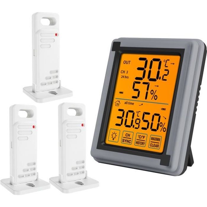 Thermomètre Intérieur et Extérieur, Thermomètre Connecté avec Capteur  Extérieure sans Fil, Thermomètre Hygrometre Numérique