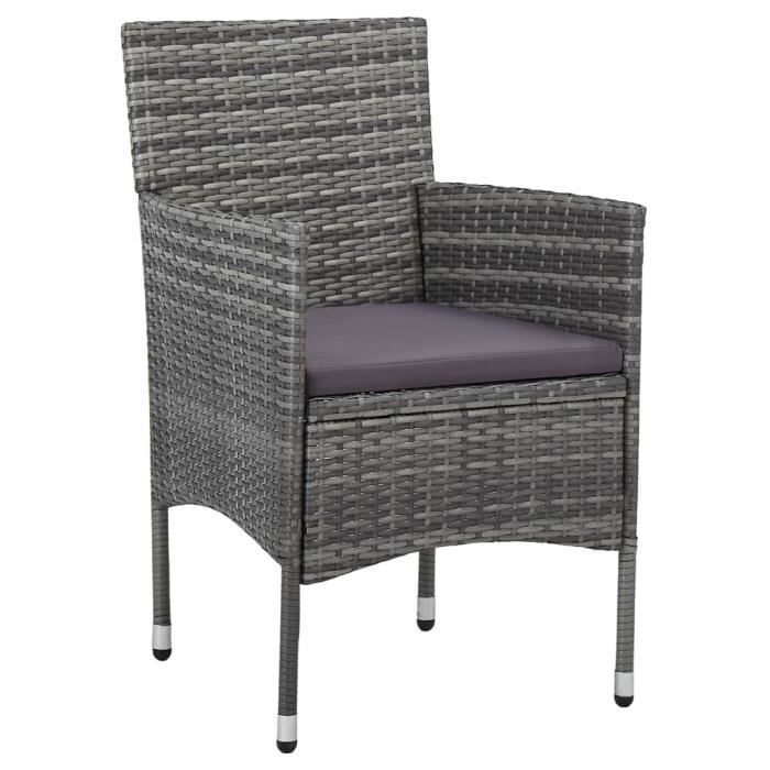 Fauteuil de jardin en résine tressée gris - OVONNI - Résistant aux intempéries - Lot de 2