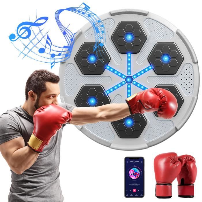 Machine De Boxe Musicale Murale – Bluetooth, Lumières Synchronisées, 12 Modes, Gants Inclus | Fitness Famille