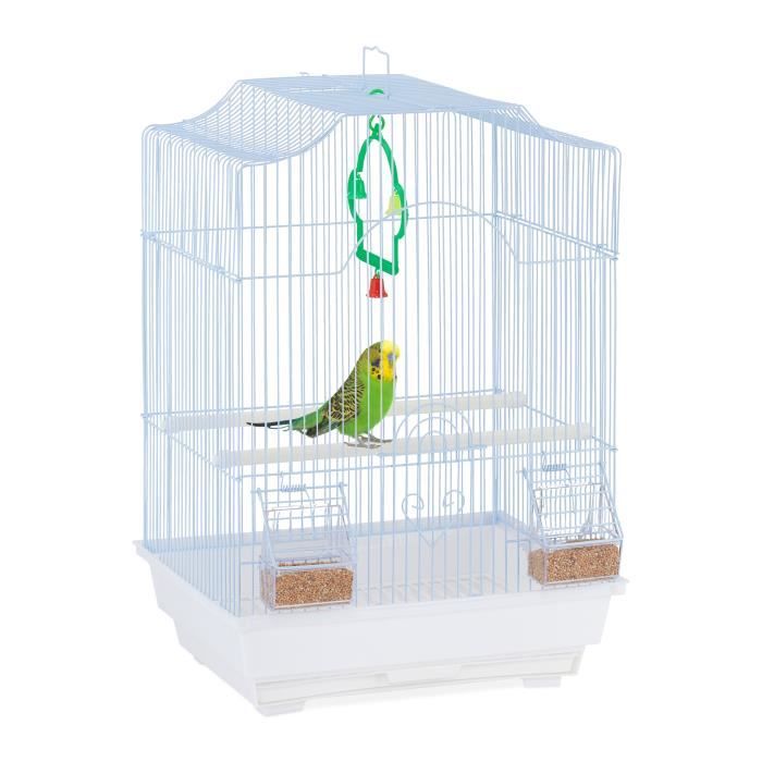 Cage blanche à oiseaux et accessoires - 10039608-0
