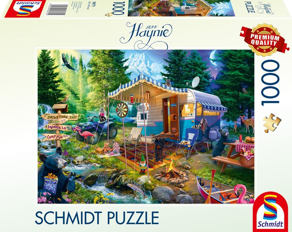 Puzzle 1000 pièces Schmidt Spiele La caravane dans les montagnes Scène camping vintage Couleurs vives Neuf - vue 3