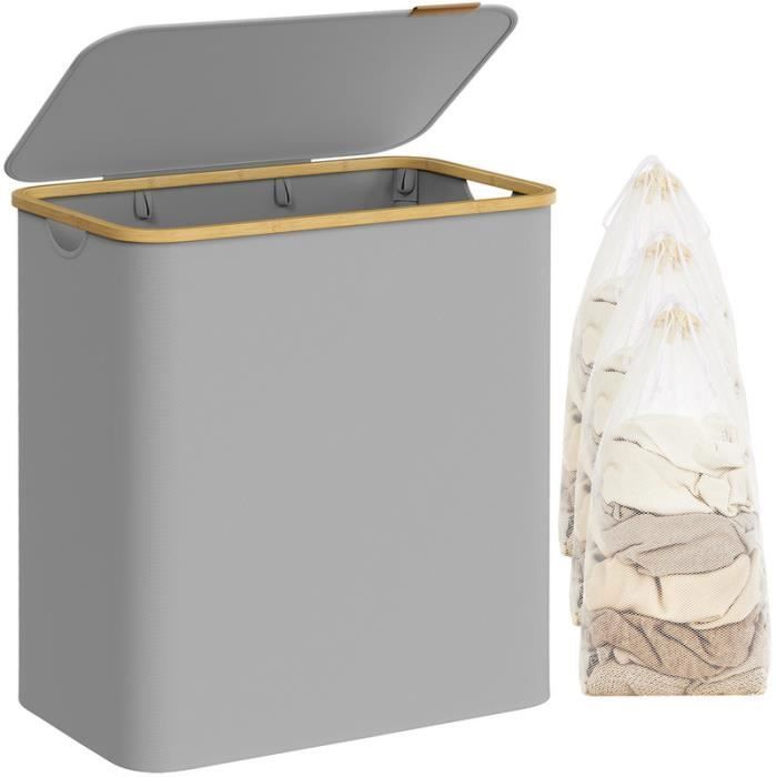 Panier à Linge - SONGMICS - 3 Compartiments - 150L - Tissu Oxford - Gris Tourterelle
