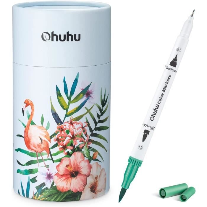 Ohuhu Feutre Coloriage 60 Couleurs, Aquarelle Stylos Adulte Enfant à
