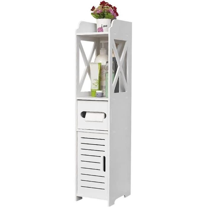 Meuble De Rangement Salle De Bain 4 Niveaux XUANYU - Blanc 15x17x78 Cm - Pour Toilettes