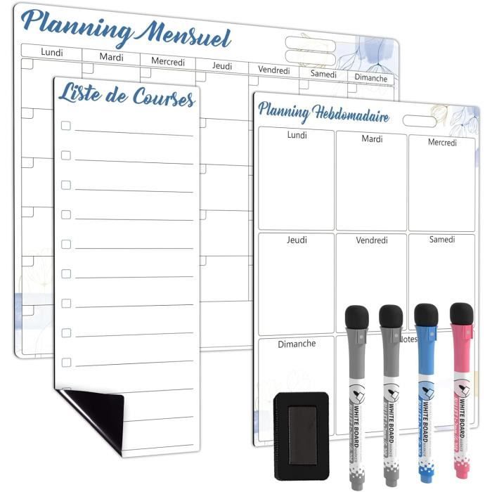 Lot De 2 Calendriers Magnétiques Pour Frigo - 40x30 Cm - Effaçables à Sec - Avec Marqueurs Et Aimants