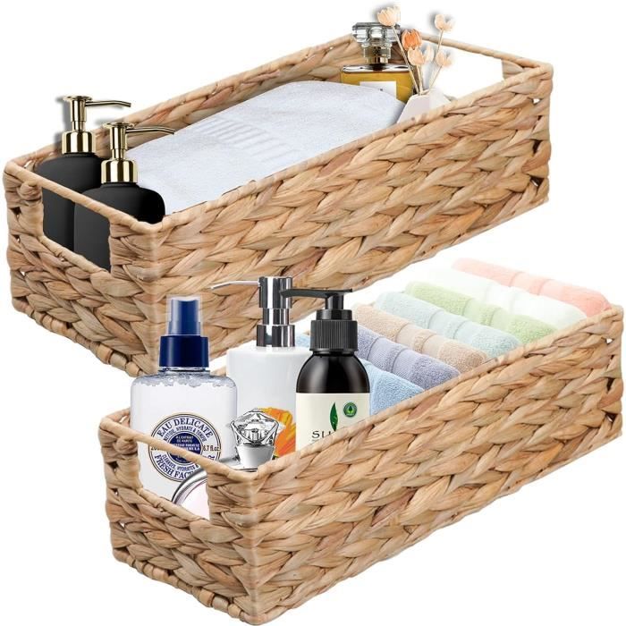 Panier De Rangement En Seagrass Naturel – Lot De 2 Tailles Avec Poignées – Style Boho Chic Pour Cuisine, Salle De Bain & Bureau
