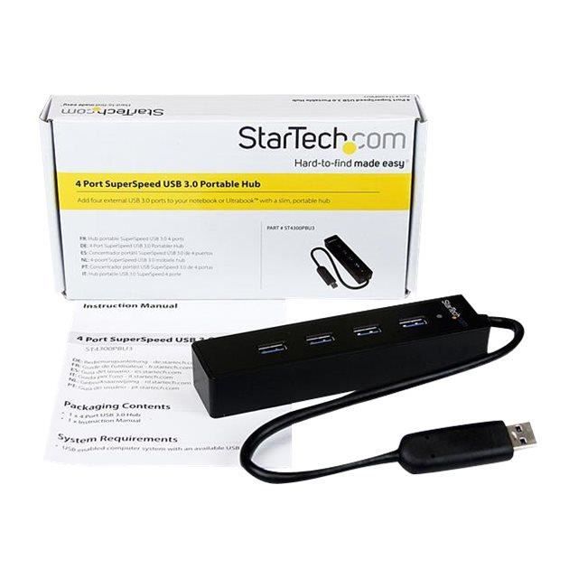 StarTech.com Hub USB 3.0 portable à 4 ports avec câble intégré - Noir (ST4300PBU3)