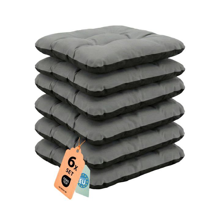 Coussin de Chaise Banc de Jardin - Superkissen24. - 6 x 45x45 cm - Bain de Soleil - Intérieur/Extérieur - Imperméable - Gris