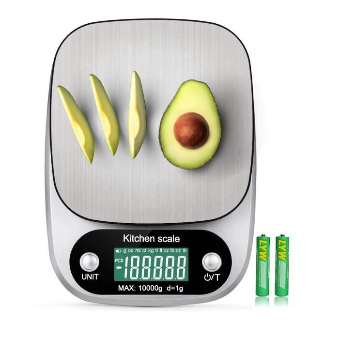 Balance De Cuisine étanche IPX67 Diyife - Précision 0.1g Jusqu'à 10kg - Écran LCD Rétroéclairé, 10 Unités, Rechargeable USB-C