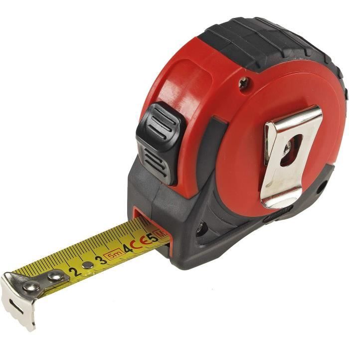 Mètre Ruban 5m Professionnel - Largeur 25 Mm - Enrouleur Automatique - Crochet Et Clip Ceinture