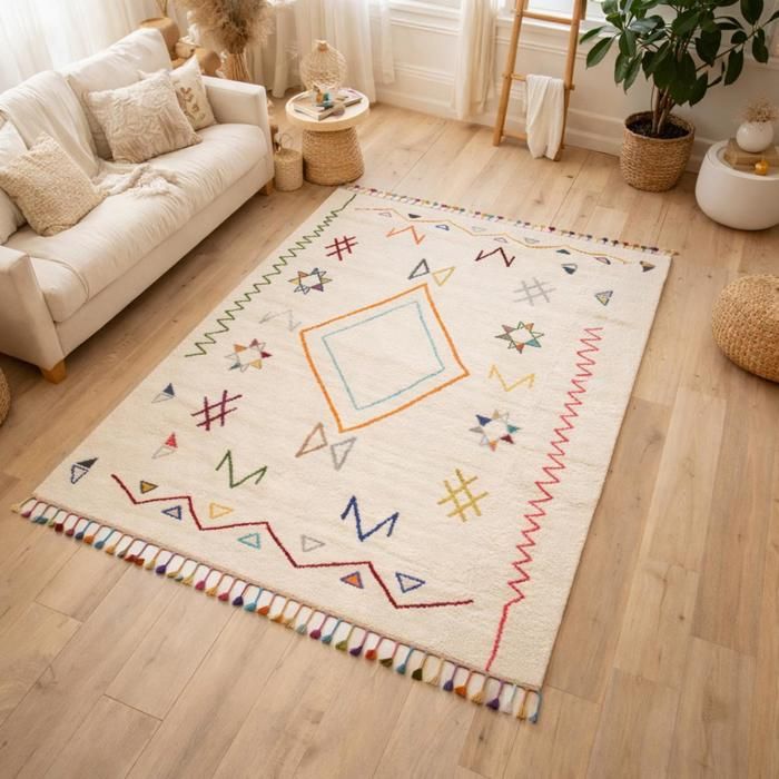 Tapis berbère 160x230 tissé motif ethnic LYN5 JADIDA crème