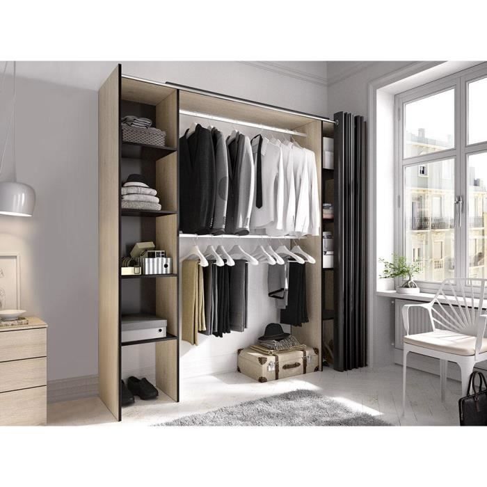 Kit-dressing extensible avec rideau et 4 tiroirs - SUIT - Blanc - L 180-113  x P 50 x H 205 cm - Cdiscount Maison
