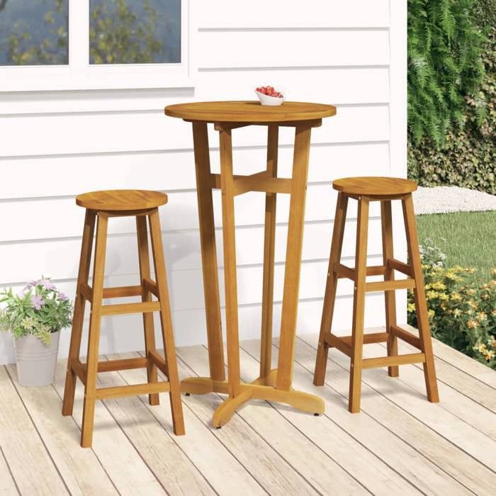 vidaXL Ensemble de Bar 3 pcs Table et Chaises de Bistrot Meubles d'Extérieur Jardin Terrasse Patio Arrière Cour Bois 319699