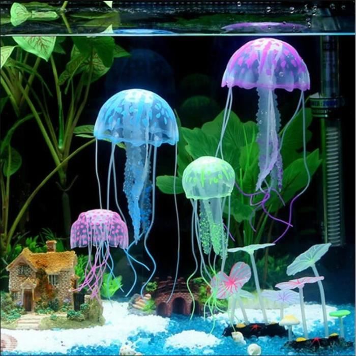 Meilleurs prix pour Décoration d'aquarium - Vivid Jellyfish - Silicone - Bleu - 5X15cm - Poisson d'eau de mer