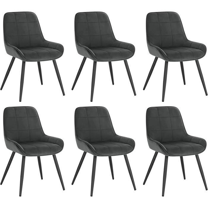 WOLTU Chaises de Salle à Manger Lot de 6 Chaises Relaxantes en Velours Ergonomiques avec Dossier Gris foncé BH331dgr-6