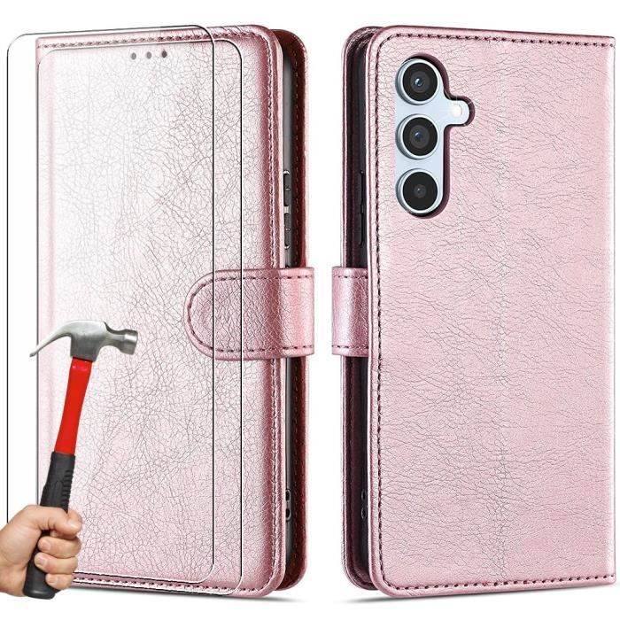 Coque + 2 Verres Trempés pour Samsung Galaxy A54 5G - Coque Effet Cuir