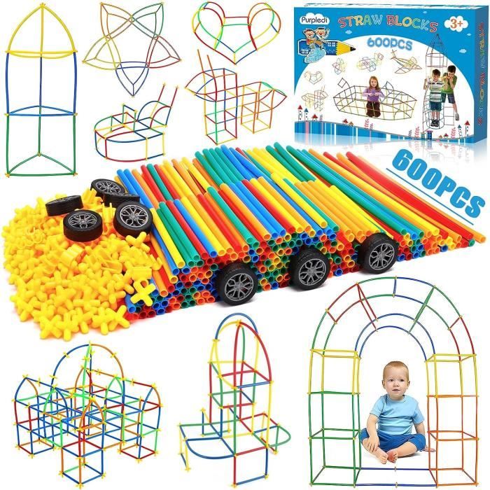 Jeu D'Assemblage 600pcs Pailles Brique de Construction, blocs de construction jouets, Straws Jouets Educatifs Créatifs