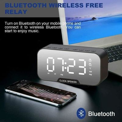 Réveil Radio Bluetooth Avec écran Miroir LED - Horloge Numérique Portable, Haut-parleur, Design Moderne Noir