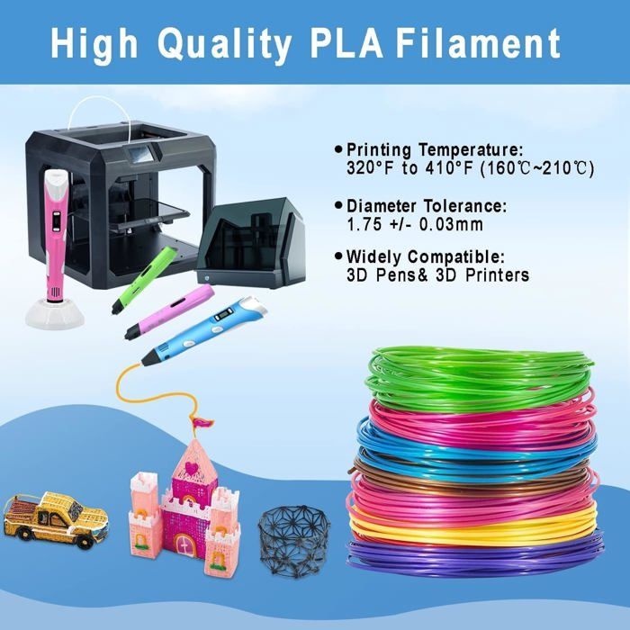 Filament PLA pour stylo 3D - DOK - 16 couleurs - 5 m chacun - 80 m ...