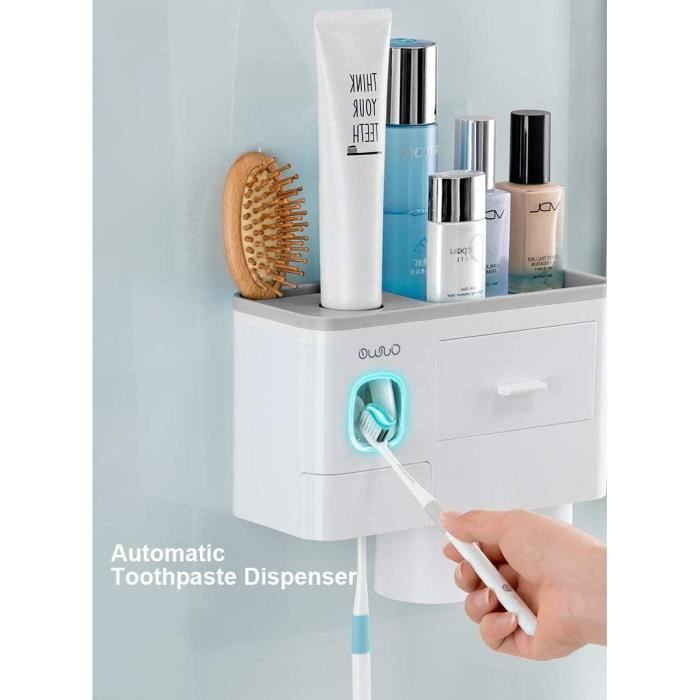Distributeur Automatique de Dentifrice,7 emplacements pour Brosse à Dents  Support Mural avec Tiroir de Rangement(4 Tasses) - Cdiscount Maison