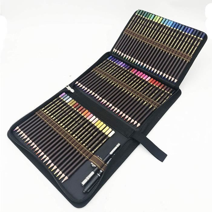 HIFORNY - Lot De 80 Crayons De Couleur Pour Adultes - 72 Crayons + Accessoires + Carnet - Boîte Cadeau