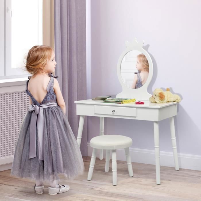 Coiffeuse Enfant Avec Tabouret, Miroir, Tiroir Et Tableau Blanc - NEUVE, Marque Costway, à Monter
