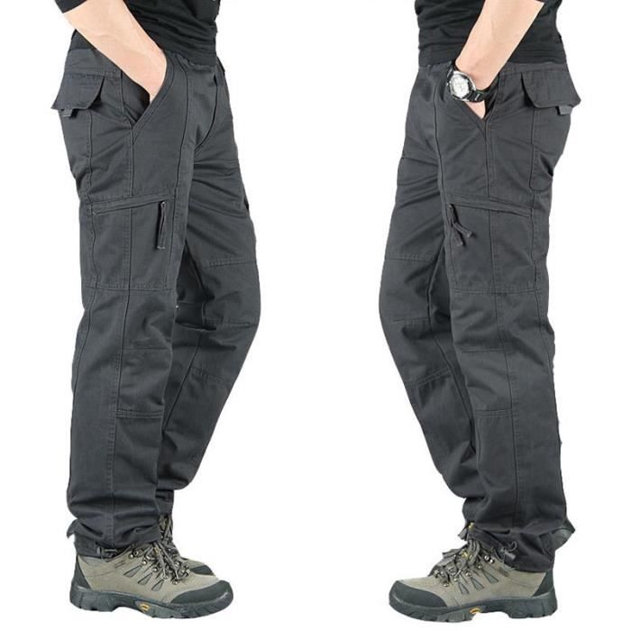 Pantalon Cargo Homme Hiver Multi-poches Regular Droit Doublé