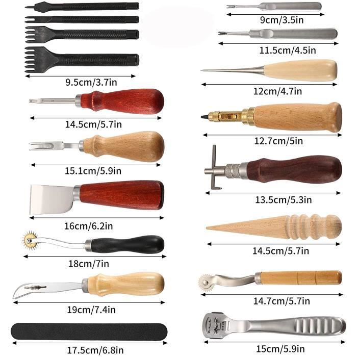 BUOKKON Kit d'outils de couture en cuir de 39 pièces, aiguilles à coudre à la main avec fil ciré pour sac de rangement, kit de réparation de siège en cuir pour loisirs