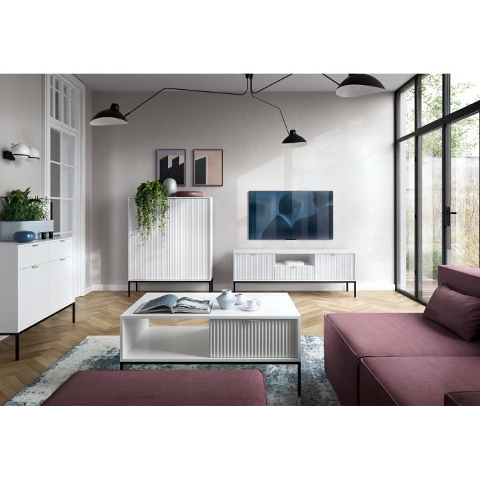 Commode - SELSEY - VELLORE - 104 x 39 x 83 cm - 2 tiroirs & 2 portes ...