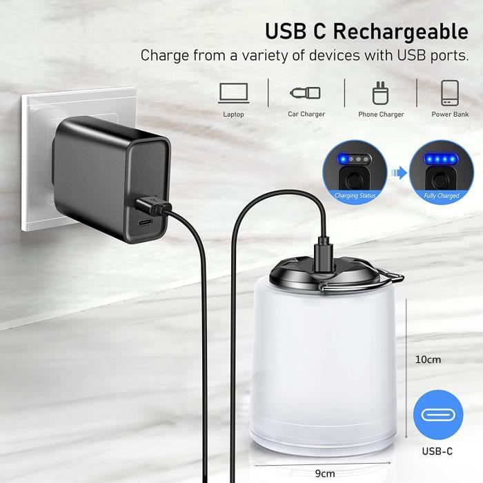 Lanterne De Camping Bougerv Rechargeable 3200mAh – IP65 Étanche, 380 Lumens, Verte, Neuf