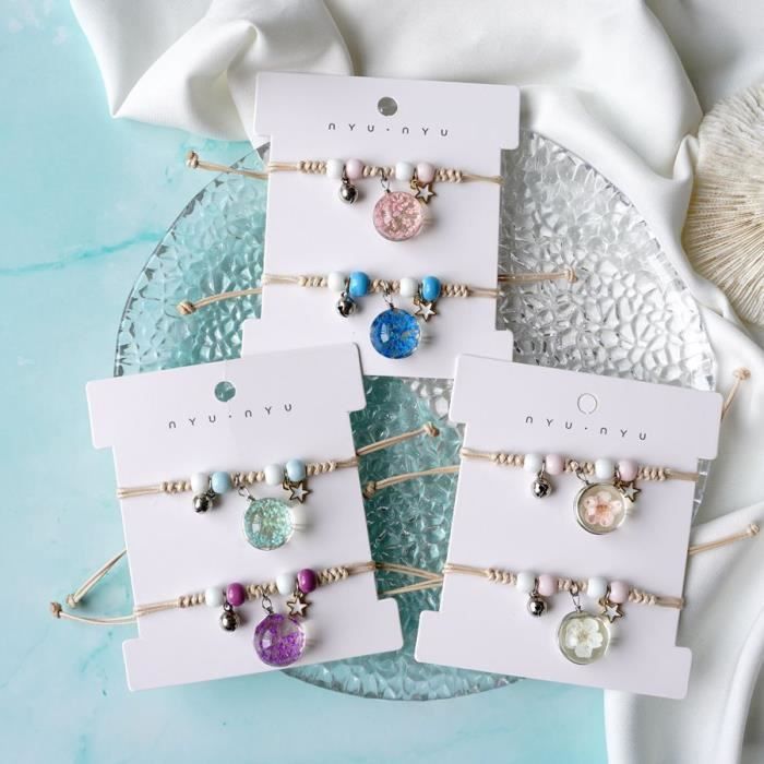 Bracelets D'Amitié Assortis YELLOWPEACH Rumi Jinu - Faits à La Main, Élastique, Nœud Coulissant - Cadeau Couple BFF