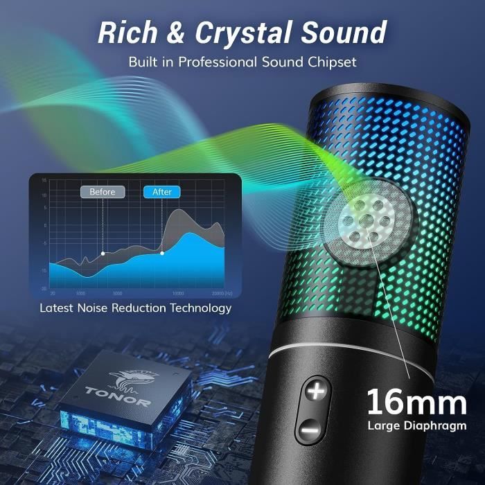 Tonor Micro PC, Usb Microphone Condensateur Professionnel Pour Gaming Streaming Podcast Studio Enregistrement Singing Youtube Gamer Chant Stream Voix-Off, Pour Ordinateur De Bureau Et Laptop Tc30 reconditionné
