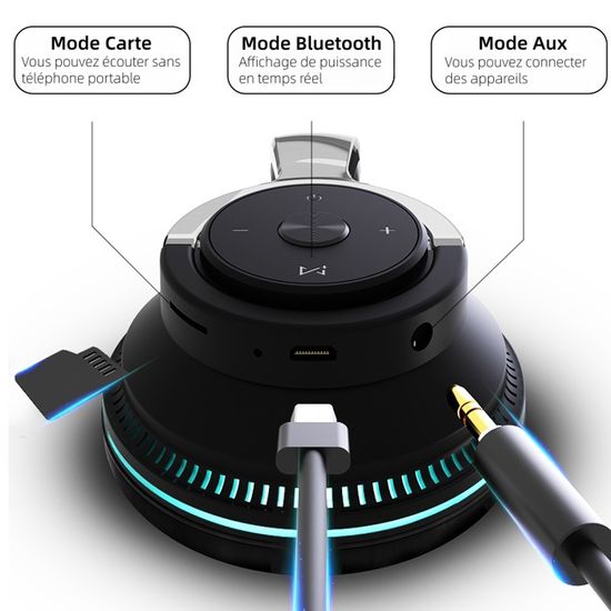 Casque Bluetooth - Brillsten- 9D Audio - Micro intégré - Stéréo Hi-Fi - Pliable Blanc