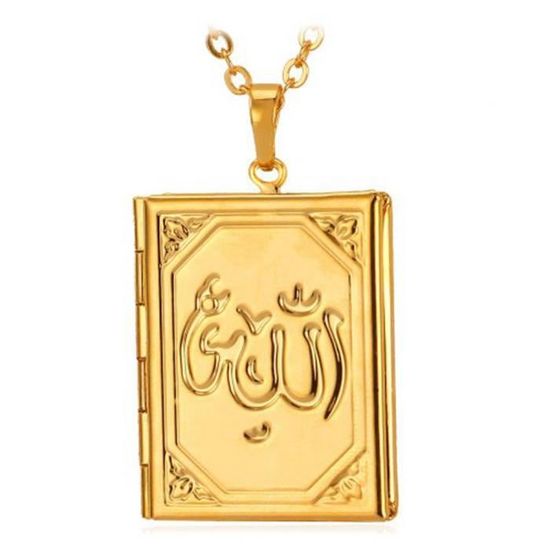 U7 Colier Femme Médaillon Allah Chaîne avec Pendentif Plaqué Or Jaune/Or  Blanc Bijoux Tendance Religieux pour Fille Bijoux Colliers