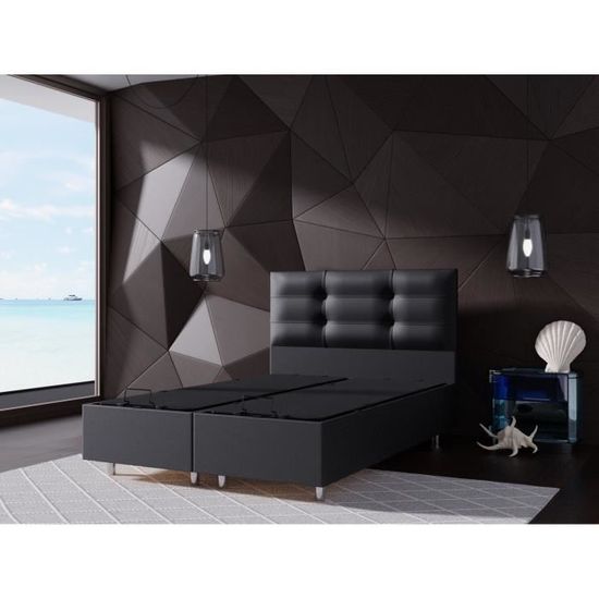 Perla Lit Coffre Noir 160x200 Cm Avec Sommier Tete De Lit