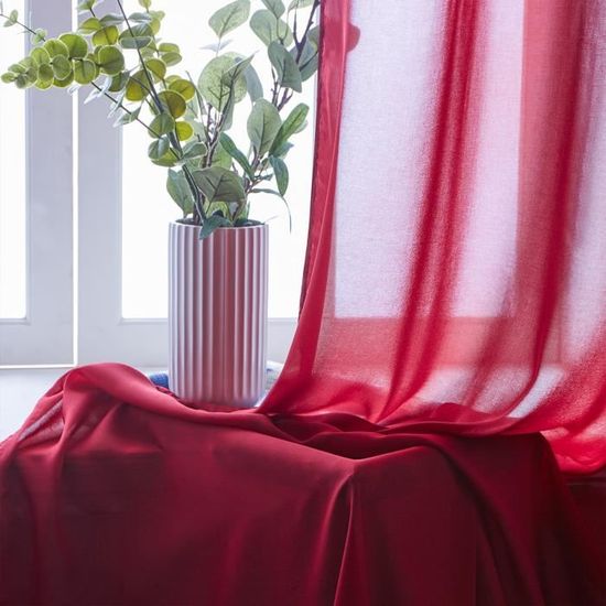 140 cm Hauteur x225 Largeur Topfinel 2pcs Rideaux Voilage Rouge Dégradé Décoration Chambre Salon Moderne Voile Ombre de Fenêtre Semi-Transparent à Oeillets