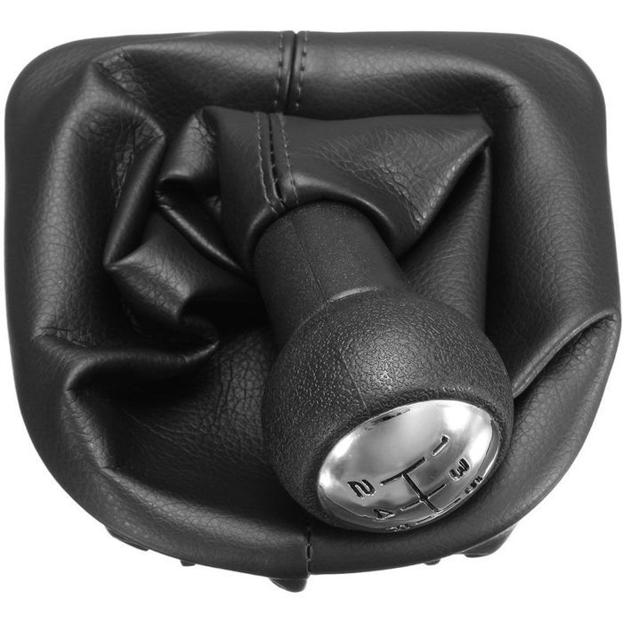 Pomo De Cambio De 5 Velocidades Con Fuelle Y Adaptador Para Peugeot – Color Negro Y Cromo, Material ABS Y Cuero Sintético