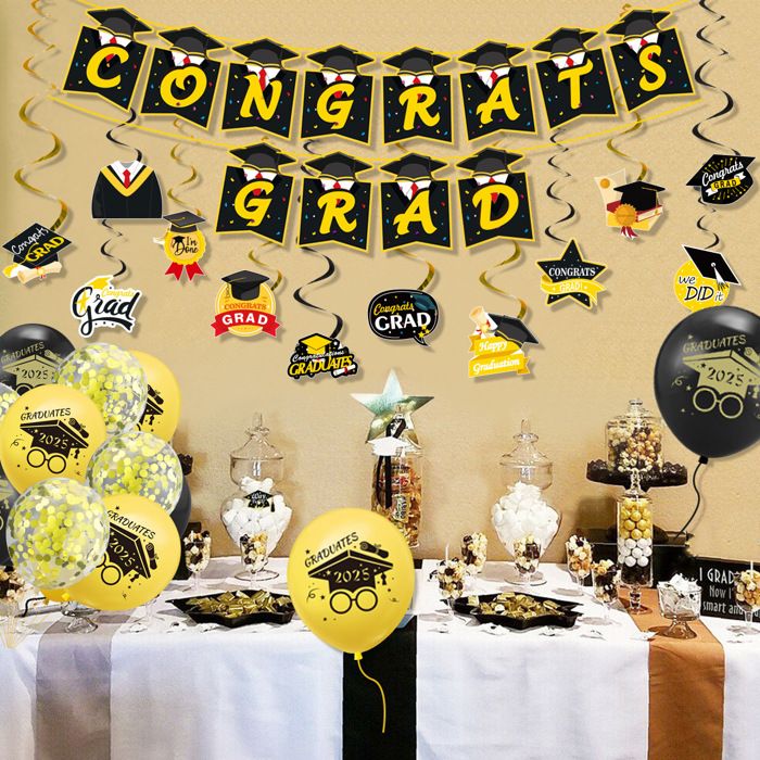 55 Pcs Ballons Décoratifs De Fête De Remise Des Diplômes 2025 Xxl, Ballon Noir Et Or En Latex Graduation Décorations De Remi[BB1848] - Beaux-Arts et Loisirs créatifs