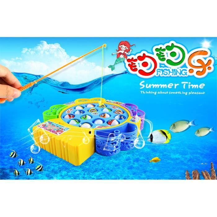 Jeu De Pêche Magnétique Enfant – 24 Poissons, 5 Cannes – Tourne Avec Musique – Cadeau éducatif 2-6 Ans – ABS