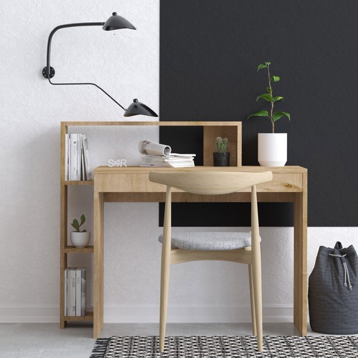Toilinux - Bureau design scandinave en bois MARTIN - Beige - Cdiscount ...