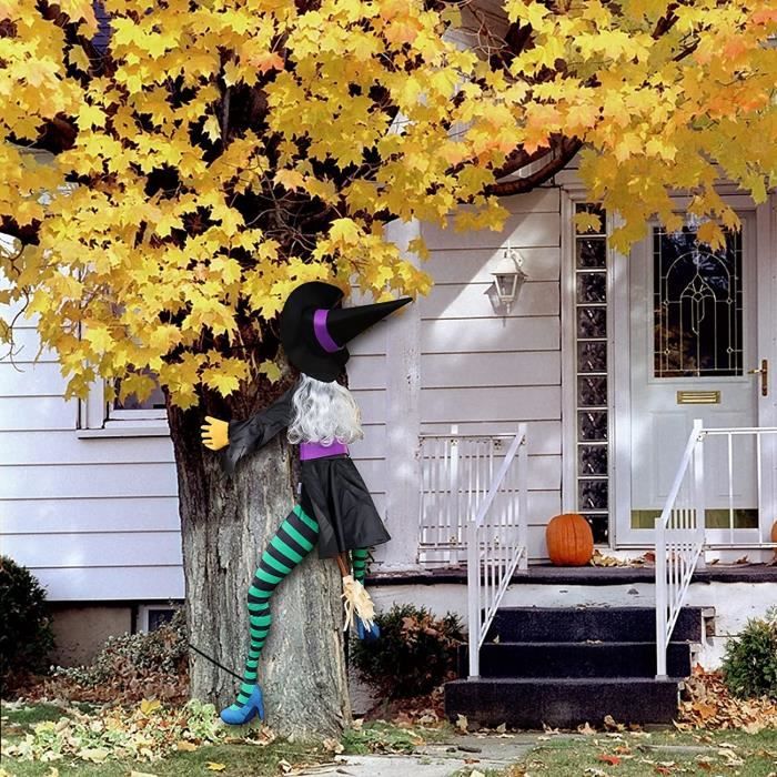Décoration d'Halloween, sorcière et balai, chat noir, pieu d'arbre, décor  de sorcière, décoration de maison en métal, art de cour extérieure,  ornement de pelouse, décoration de clôture -  Canada