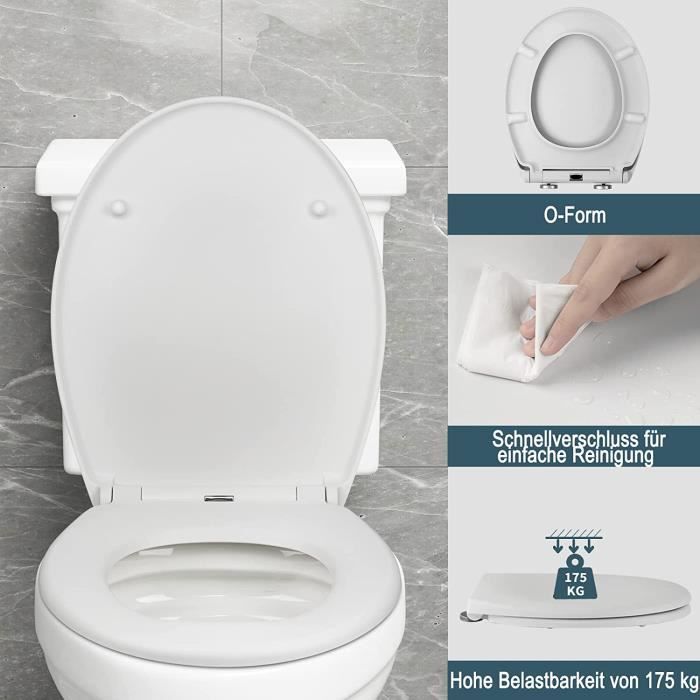 Abattant WC Couvercle WC en bois MDF Soft Close pour Couvette en O Siège de  Toilette Antibactérien, Pierre et Fleur Gris