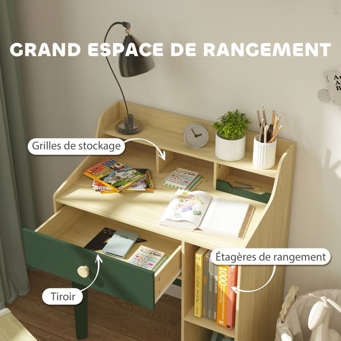 Bureau et chaise pour enfant lot de 2 avec support de lecture casier