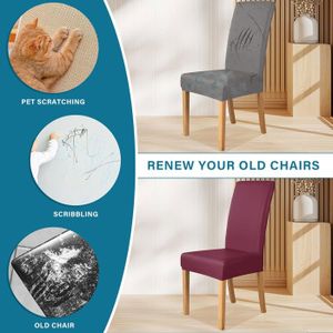 BPILOT Housse De Chaise 4 Pièces - Simili Cuir Épais Imperméable Et Élastique, Marron Élégant, Protection Totale Pour Salle à Manger & Cuisine