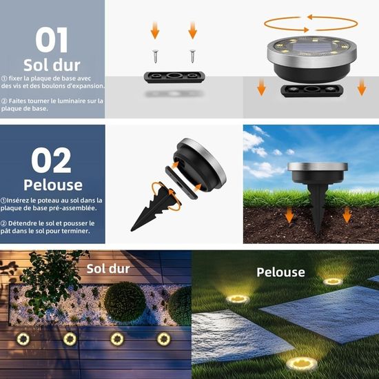 Amzxart Lot 8 Lampes Solaires Jardin Extérieur - IP65 Étanches Auto On/Off Lumière Chaude